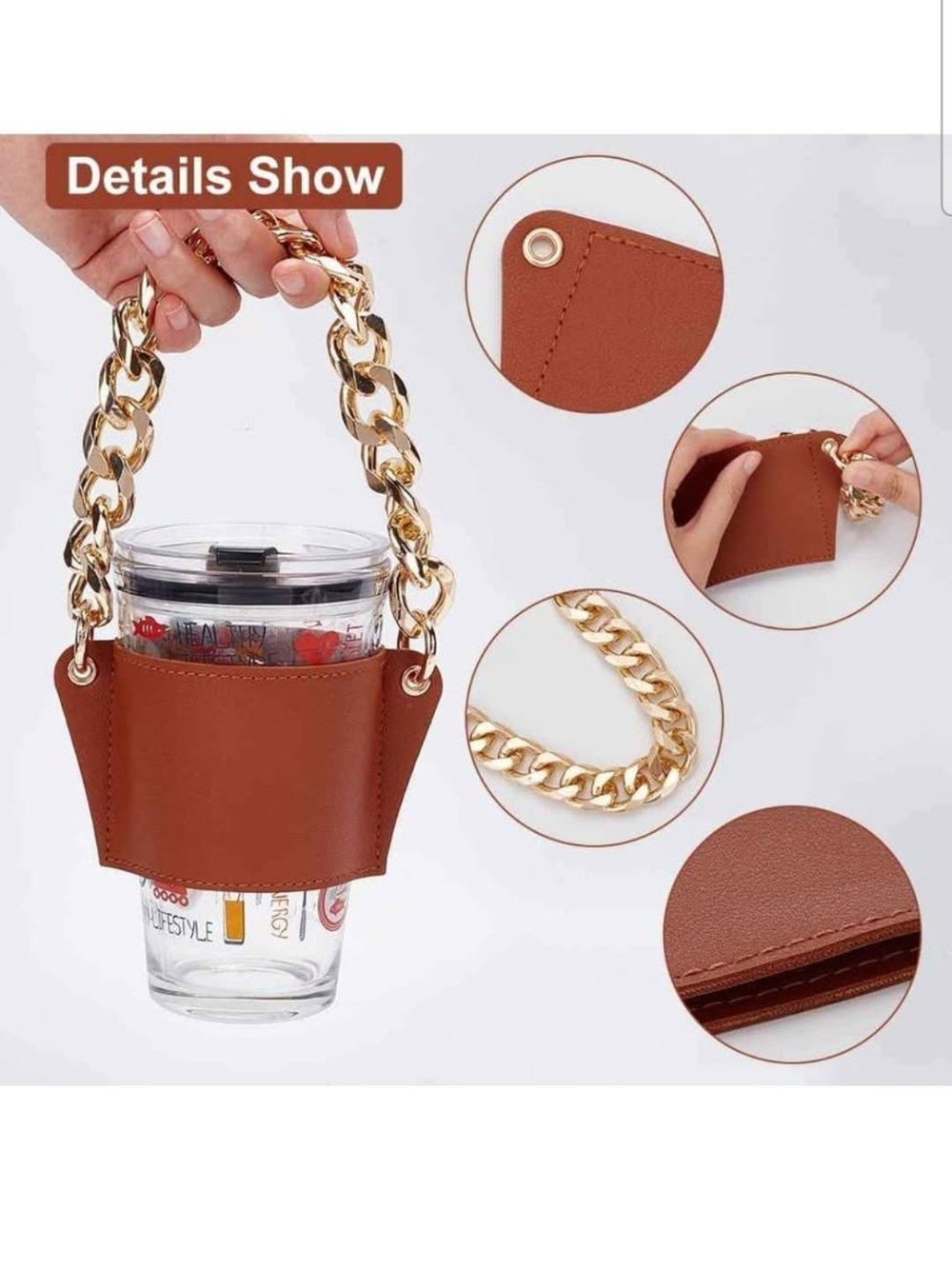 Set Of 4  Leatherette Chain Drink Holder